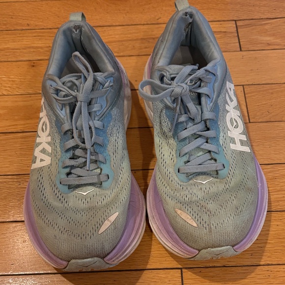 Hoka Bondi 8 Women's Athletic Shoes - Gray and Purple - Picture 2 of 5